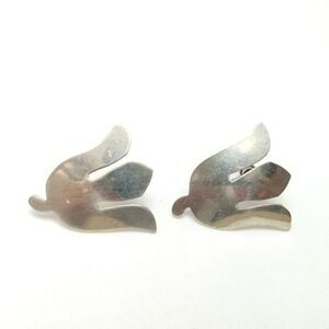 Vintage Sterling Silver Abstract Form Flower Clip On Screw Back Earrings, Estate